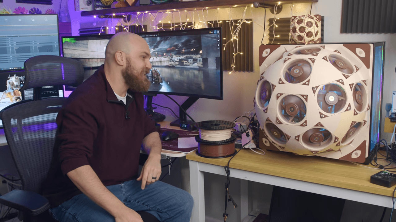 YouTuber builds PC side panel out of 15 Noctua fans and names it the 'Superdome', cuts temps by 20 °C