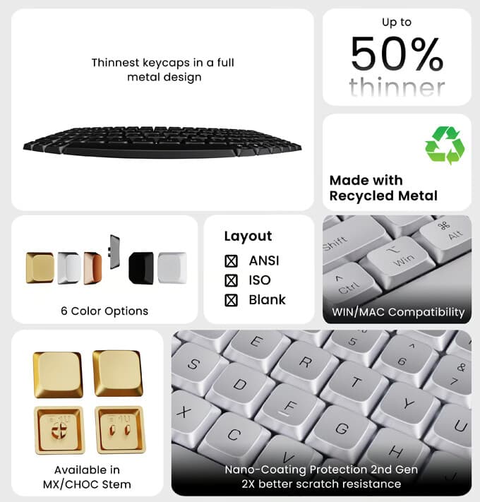 Awekeys Launches All-Metal Low-Profile Keycaps on Kickstarter